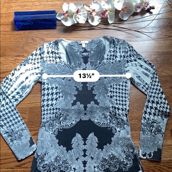 Cache Multi Design Print Long Sleeve Top - Black, White, Gray Hues - RARE!!! XS - Picture 13 of 13